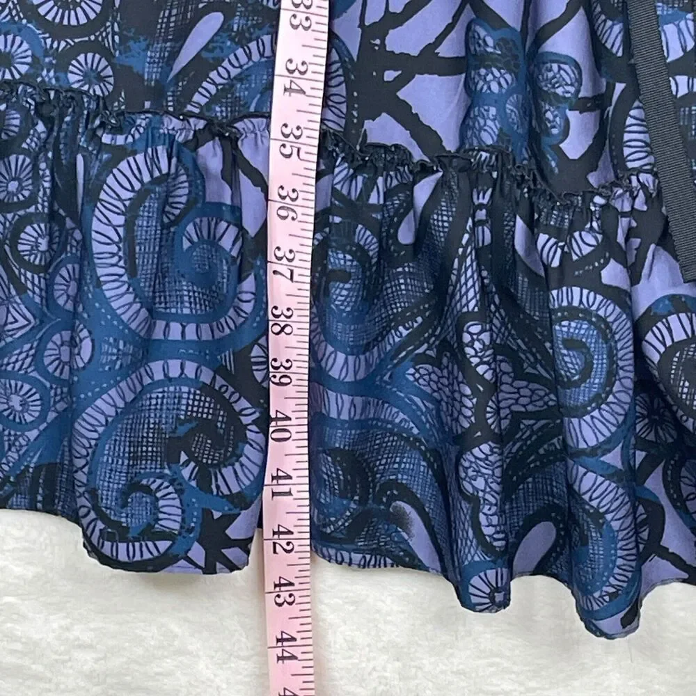 Banana Republic Dress Womens 4 Blue Paisley Sleeveless Gathered Waist Ruffle - Picture 14 of 15